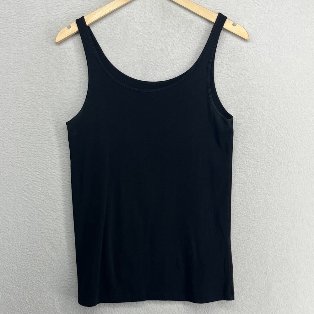 EILEEN FISHER Tank Top M Organic Cotton Ribbed Jersey Cami Slim Scoop Neck Black